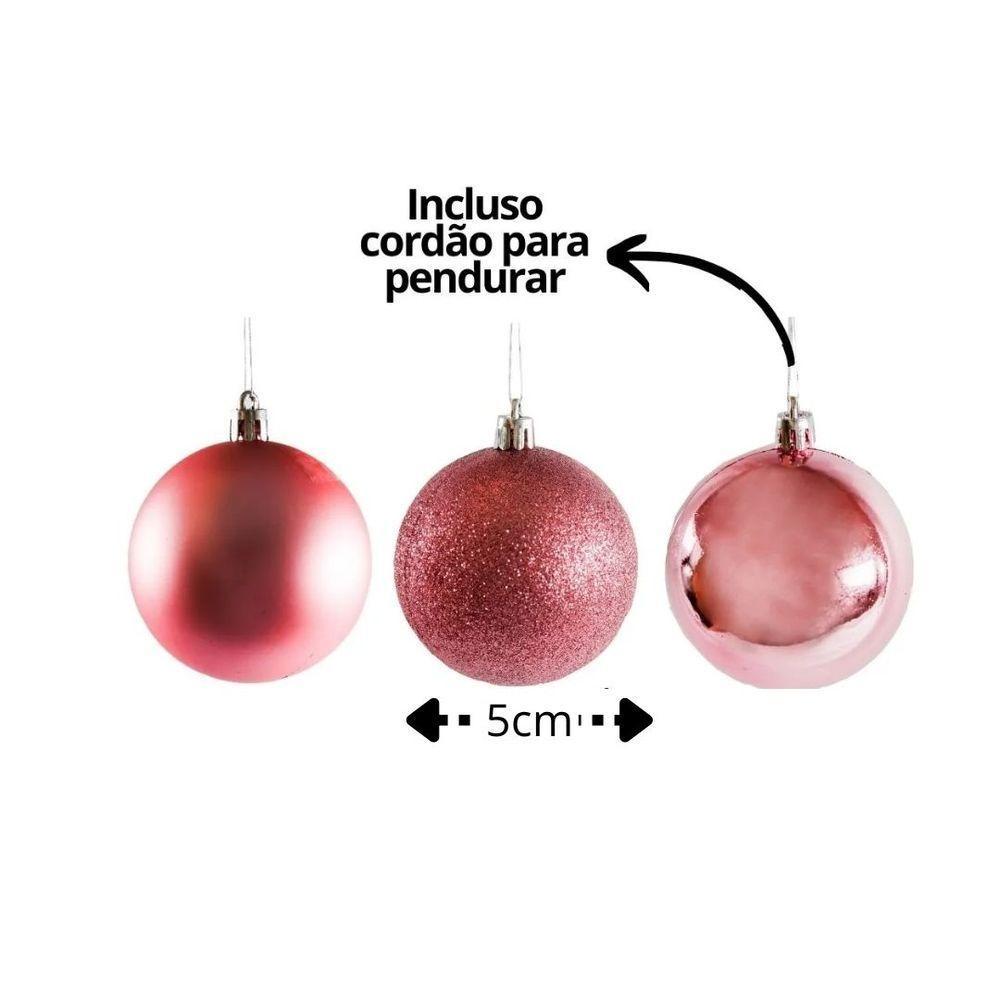 Conjunto 6 Bolas De Natal Rosê Prime Texturas Mistas 5cm Glitter, Brilho E Fosca - 3