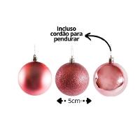 Conjunto 6 Bolas De Natal Rosê Prime Texturas Mistas 5cm Glitter, Brilho E Fosca - 3
