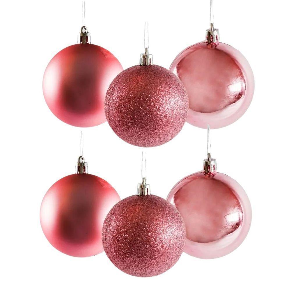Conjunto 6 Bolas De Natal Rosê Prime Texturas Mistas 6cm Glitter, Brilho E Fosca - 1