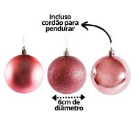 Conjunto 6 Bolas De Natal Rosê Prime Texturas Mistas 6cm Glitter, Brilho E Fosca