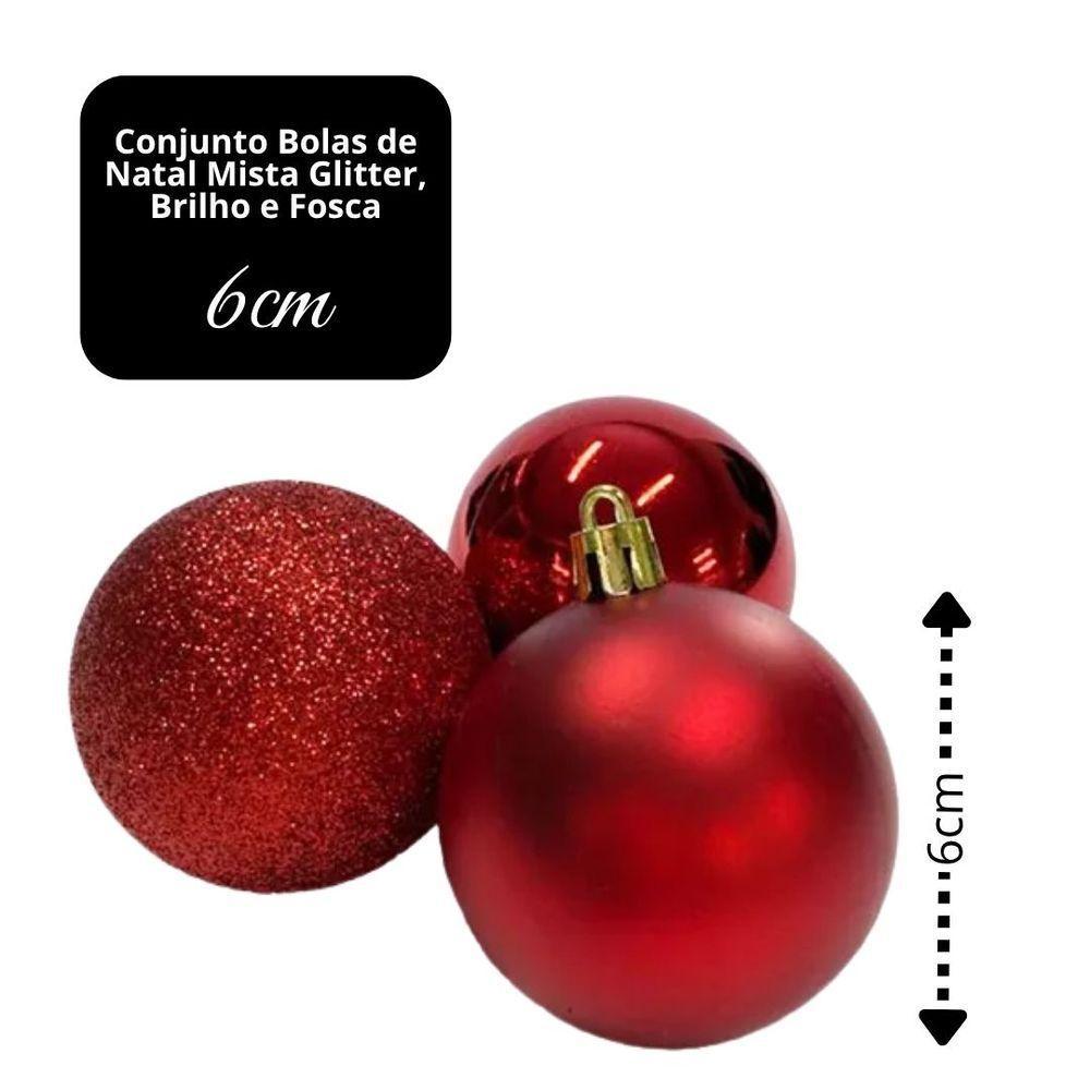 Conjunto 18 Bolas De Natal Vermelho Prime Tradicional Misto Glitter, Brilho E Fosca 6cm - 3