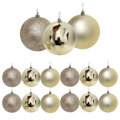 Conjunto 12 Bolas De Natal Champanhe Prime Texturas Mistas 6cm Glitter, Brilho E Fosca