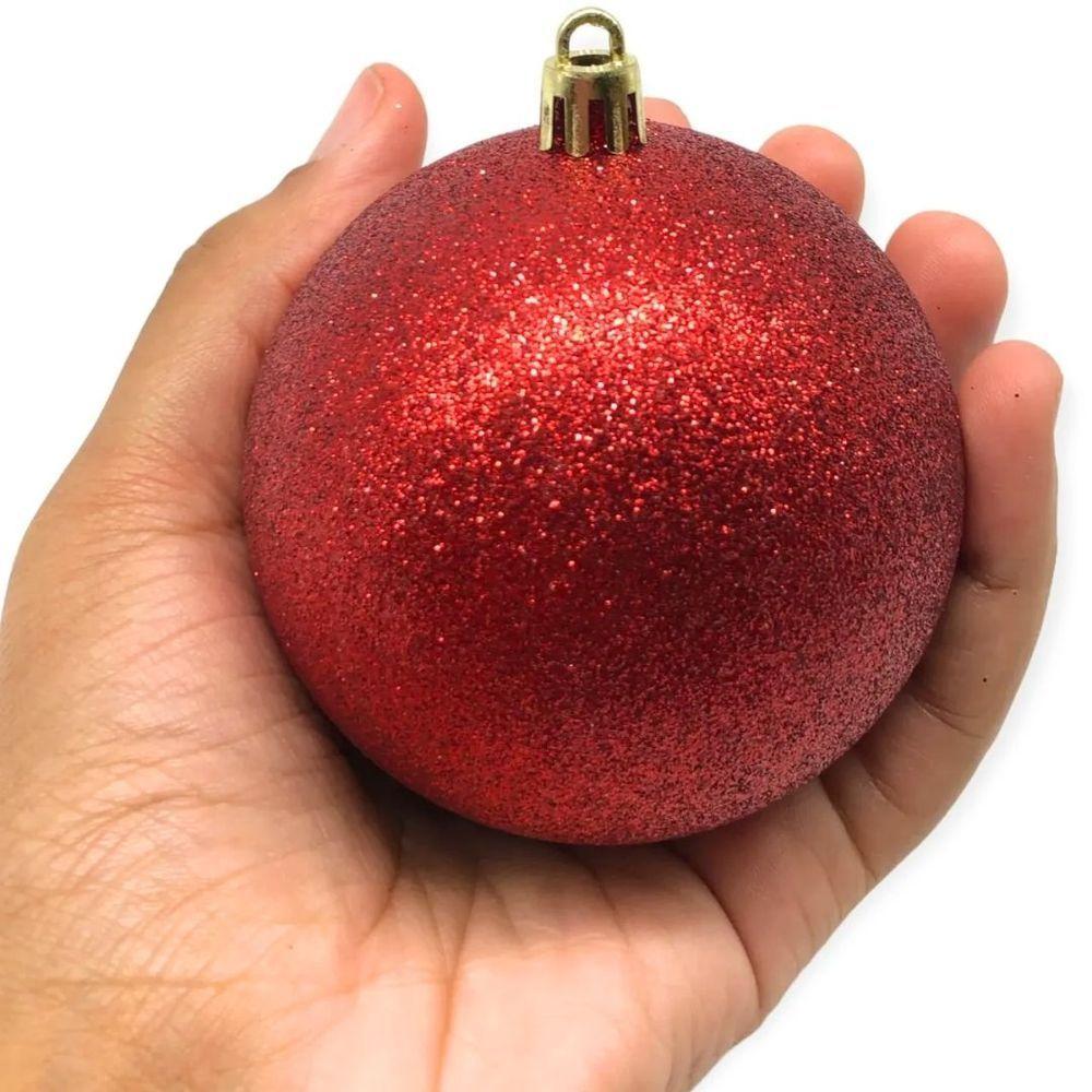 Conjunto 6 Bolas De Natal Vermelho Tradicional Misto Glitter, Brilho E Fosca 8cm Prime - 2