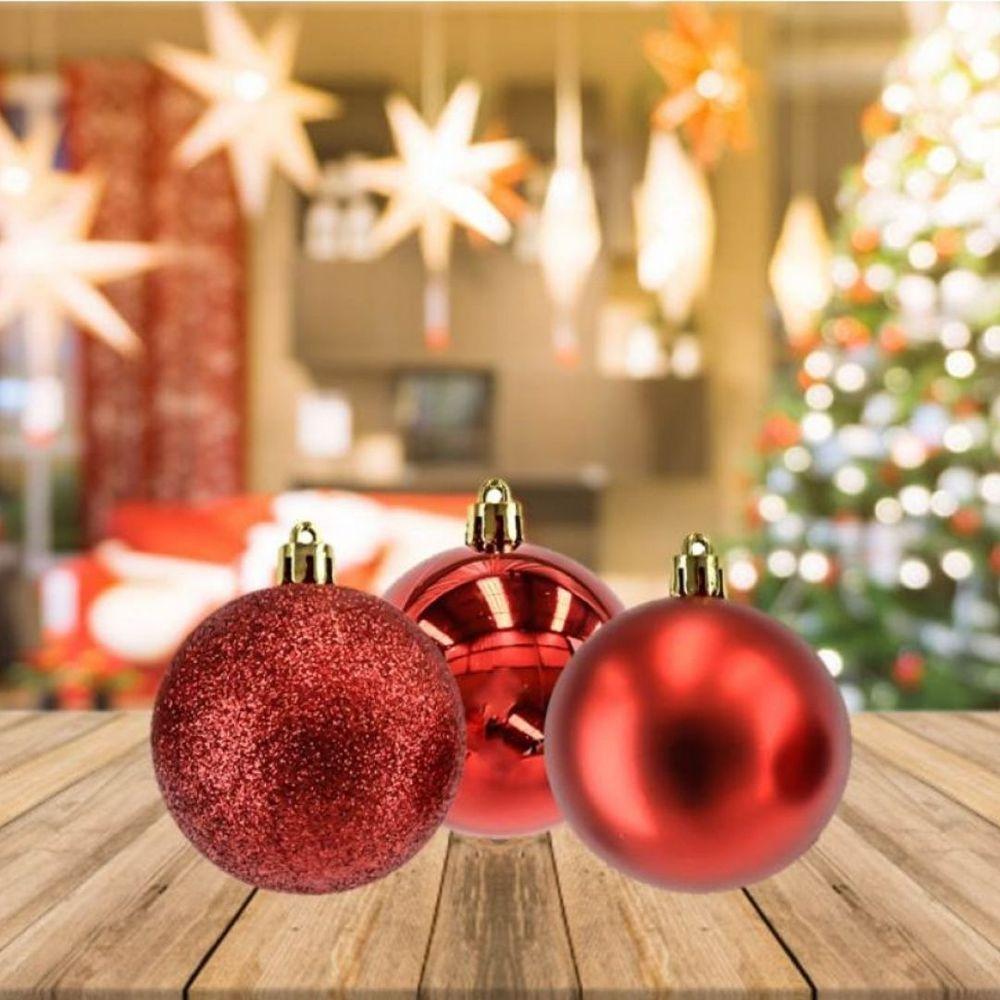 Conjunto 6 Bolas De Natal Vermelho Tradicional Misto Glitter, Brilho E Fosca 8cm Prime - 6