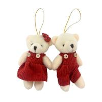 Jogo 2 Ursinhos Decorativos Natal Pelúcia Creme Casal Roupa Veludo Canelado Terracota 12cm - 1