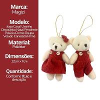 Jogo 2 Ursinhos Decorativos Natal Pelúcia Creme Casal Roupa Veludo Canelado Terracota 12cm - 6