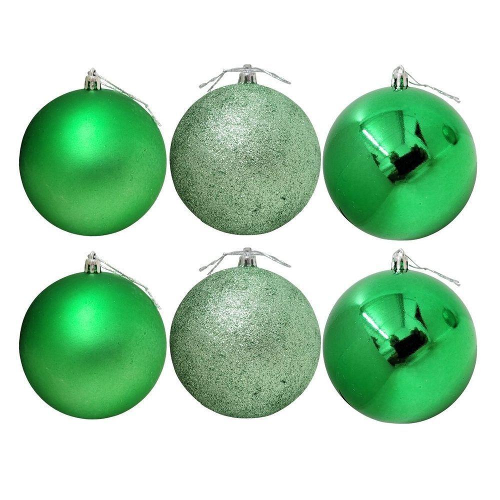 Conjunto 6 Bolas De Natal Verde Prime Texturas Mistas 10cm Glitter, Brilho E Fosca - 1