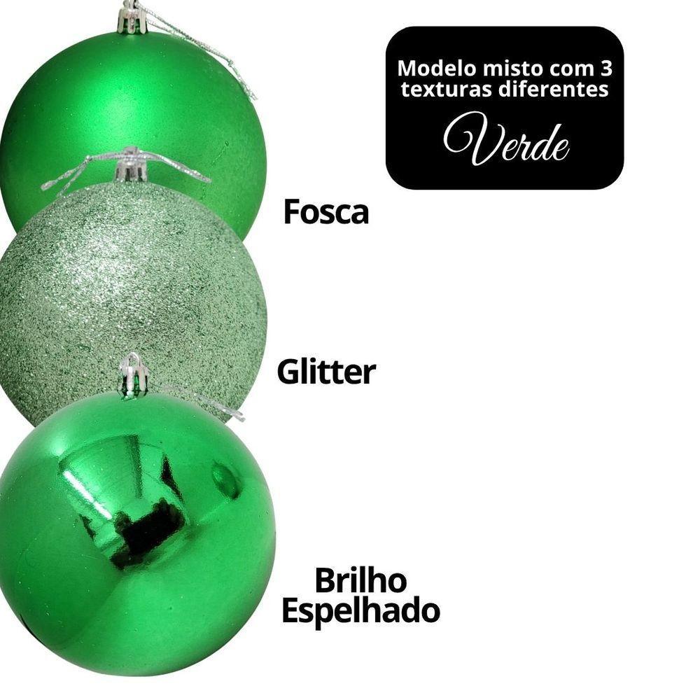 Conjunto 6 Bolas De Natal Verde Prime Texturas Mistas 10cm Glitter, Brilho E Fosca - 3