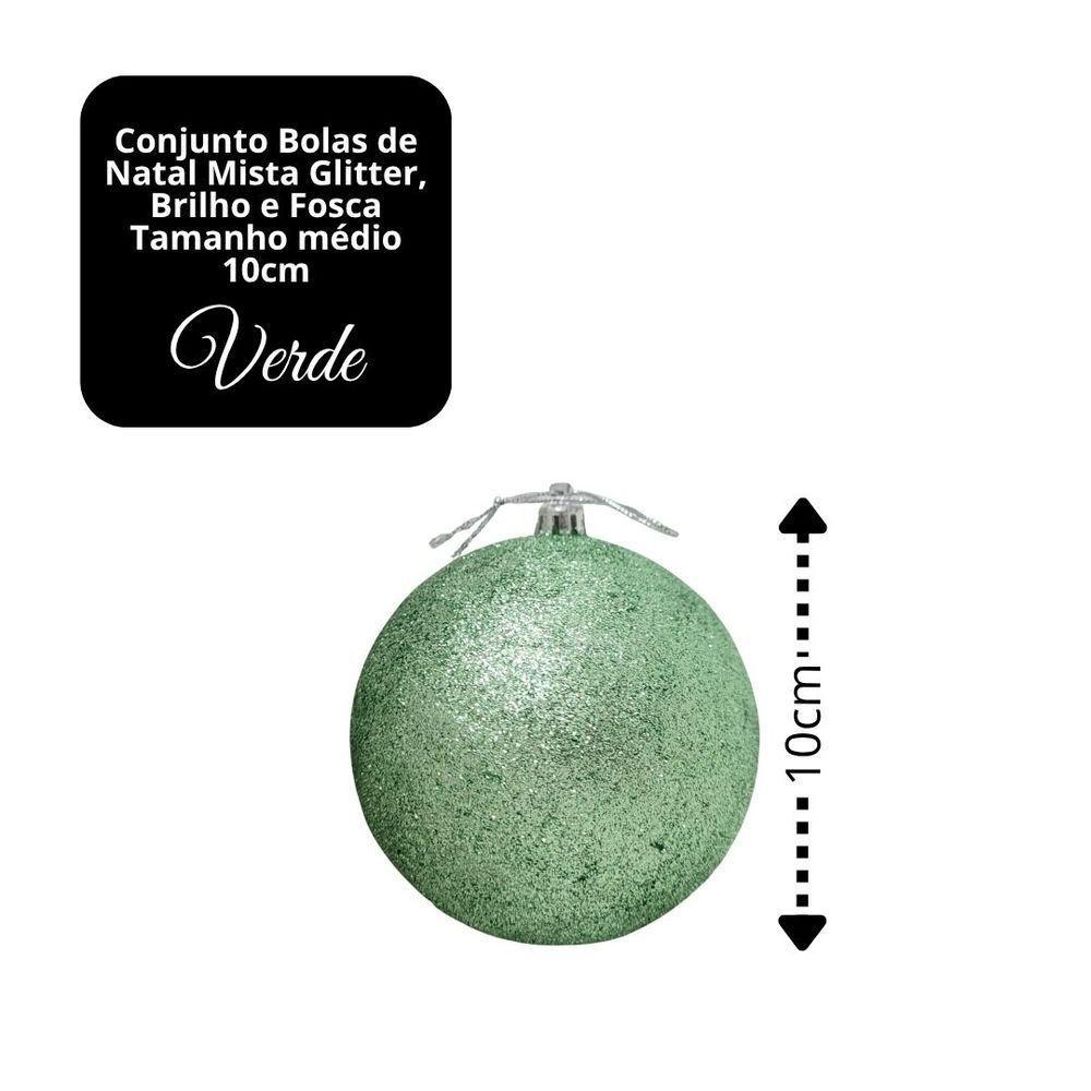 Conjunto 6 Bolas De Natal Verde Prime Texturas Mistas 10cm Glitter, Brilho E Fosca - 5