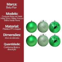 Conjunto 6 Bolas De Natal Verde Prime Texturas Mistas 10cm Glitter, Brilho E Fosca - 6