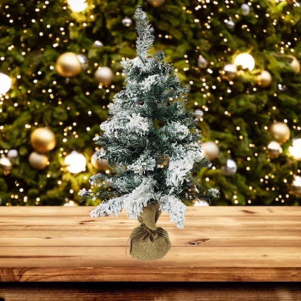 Pinheiro Enfeite De Mesa Nevado Rústico Luxo Base Linho Juta 46cm - Bela Flor - 5