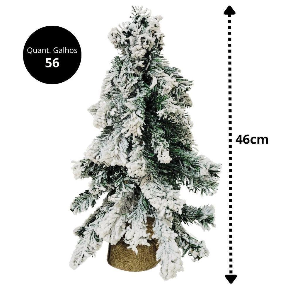 Pinheiro Enfeite De Mesa Nevado Rústico Luxo Base Linho Juta 46cm - Bela Flor - 6