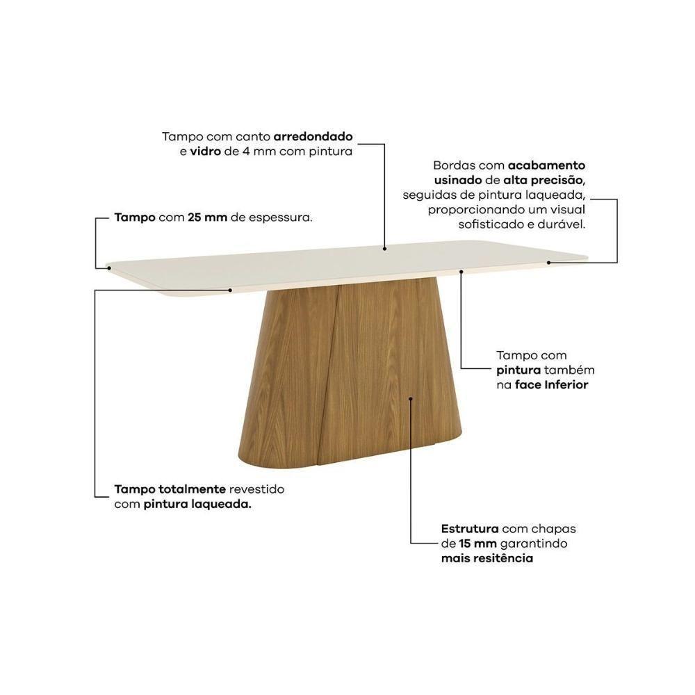 Mesa P- Cozinha Olivia Sc121 C- Tampo Madeirado C- Vidro Curvo 200x90cm Nature-off White - Henn - 2