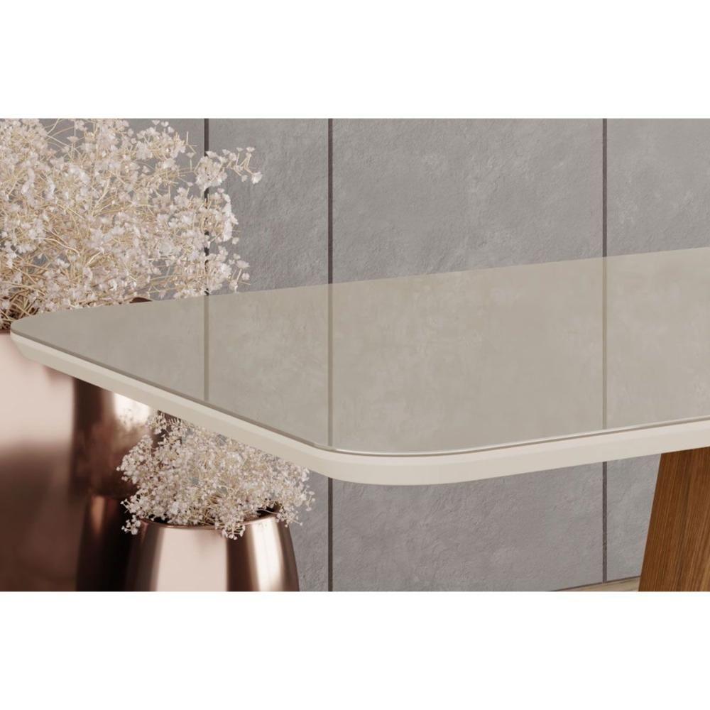 Mesa P- Cozinha Olivia Sc121 C- Tampo Madeirado C- Vidro Curvo 200x90cm Nature-off White - Henn - 4