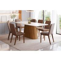 Mesa P- Cozinha Olivia Sc121 C- Tampo Madeirado C- Vidro Curvo 200x90cm Nature-off White - Henn - 6