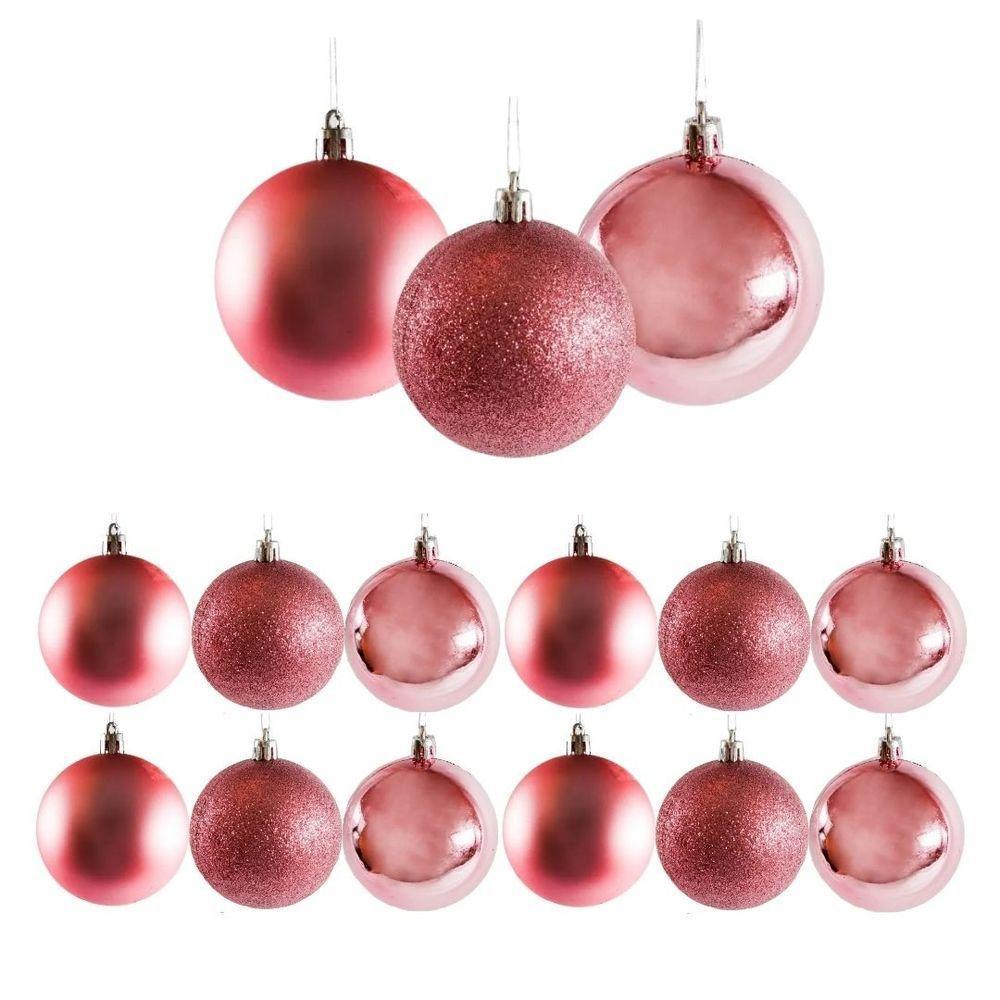 Conjunto 12 Bolas De Natal Rosê Prime Texturas Mistas 5cm Glitter, Brilho E Fosca - 1