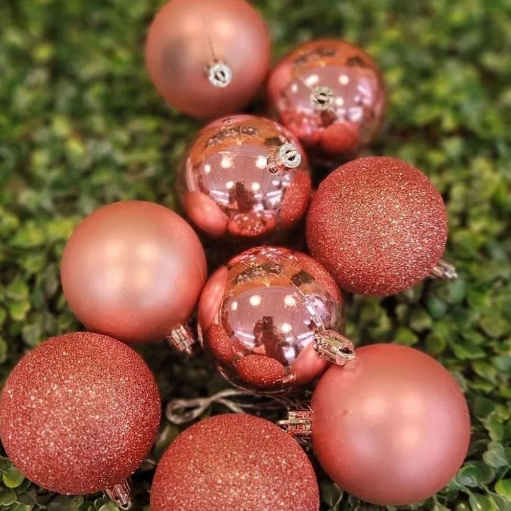 Conjunto 12 Bolas De Natal Rosê Prime Texturas Mistas 5cm Glitter, Brilho E Fosca - 5