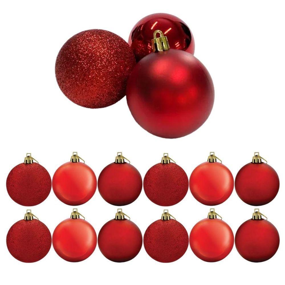 Conjunto 12 Bolas De Natal Vermelho Prime Tradicional Misto Glitter, Brilho E Fosca 6cm - 1