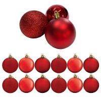 Conjunto 12 Bolas De Natal Vermelho Prime Tradicional Misto Glitter, Brilho E Fosca 6cm - 1