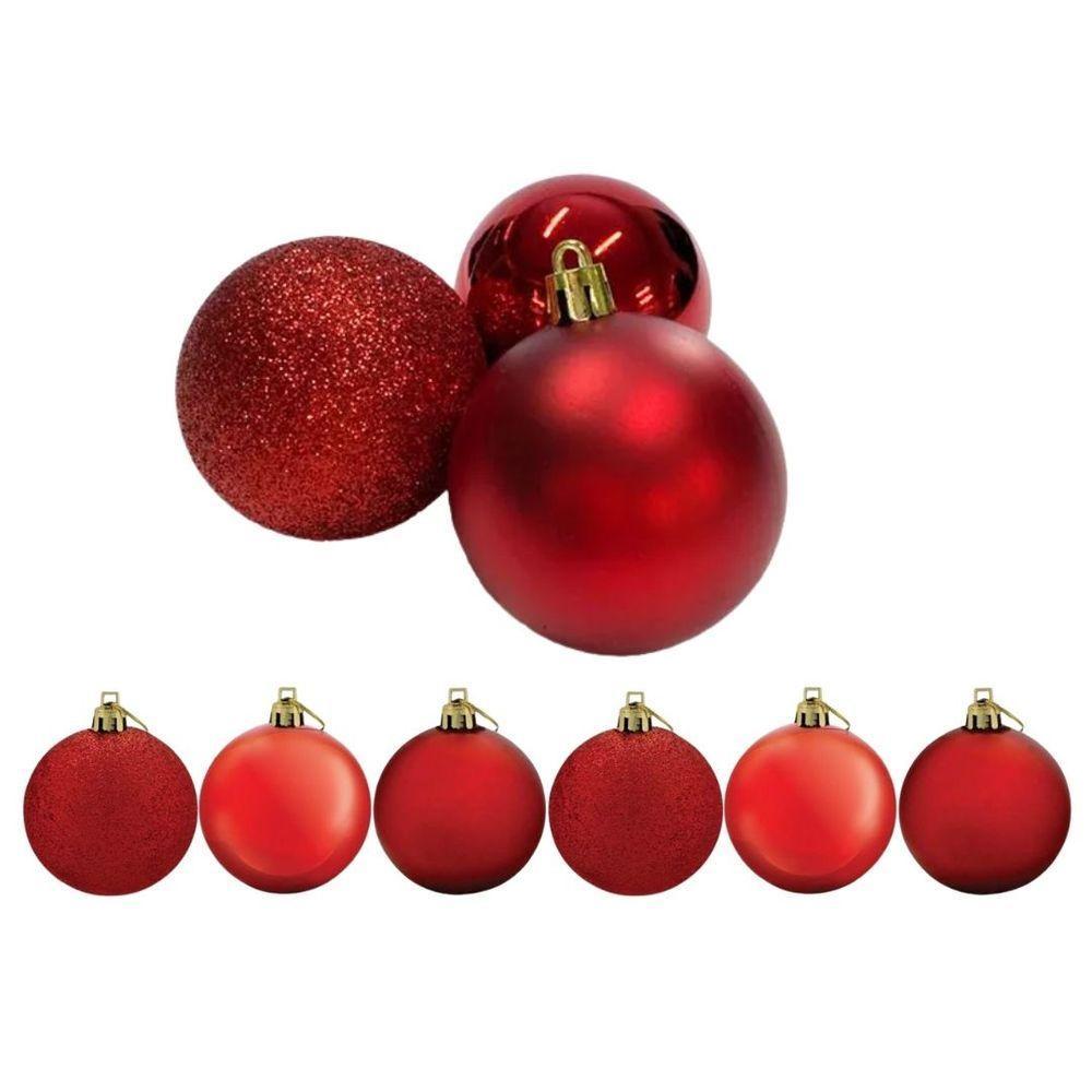 Conjunto 6 Bolas De Natal Vermelho Prime Tradicional Misto Glitter, Brilho E Fosca 6cm - 1