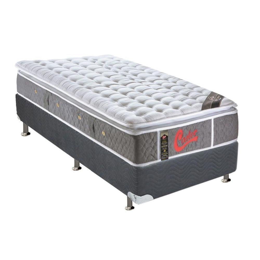 Cama Box Solteiro: Colchão Molas Pocket Ensacadas Castor Light Stress Oxygen New + Base Crc Suede Gray (88x188) - 1