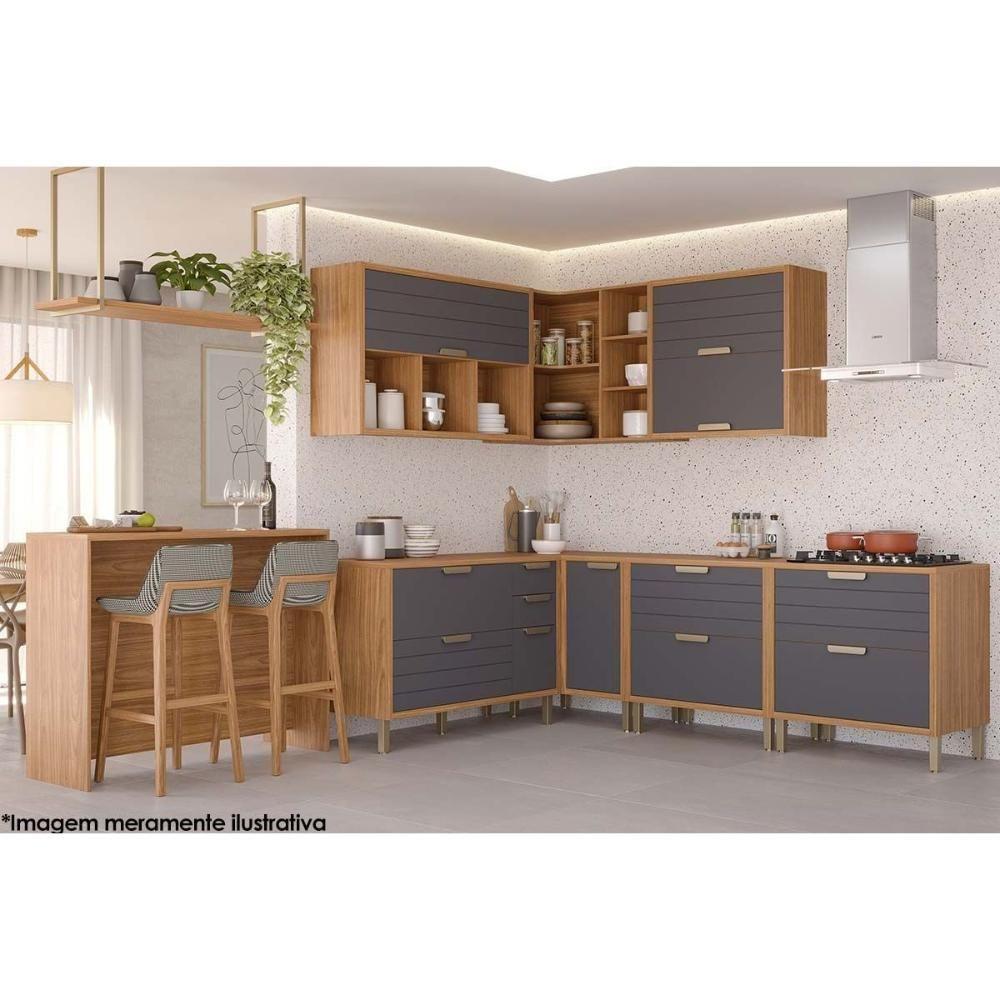 Balcão De Cozinha Modulado C- Tampo Eloise Nicho De Canto C- 1 Porta 92cm Cinamomo-platina - Mgm - 6