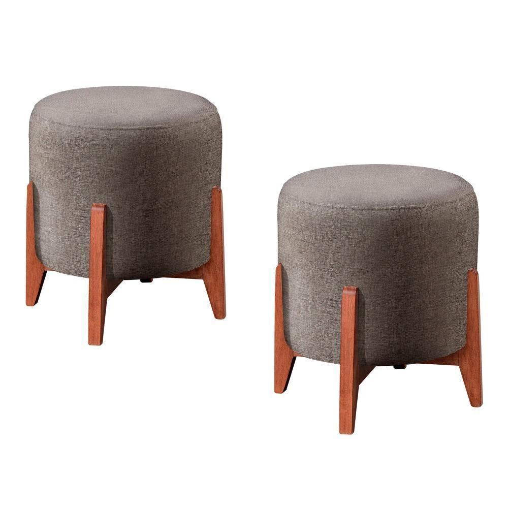 Conjunto - 2 Puffs Banqueta Thor Luxo Castellar Móbile Linho Cappuccino - 1