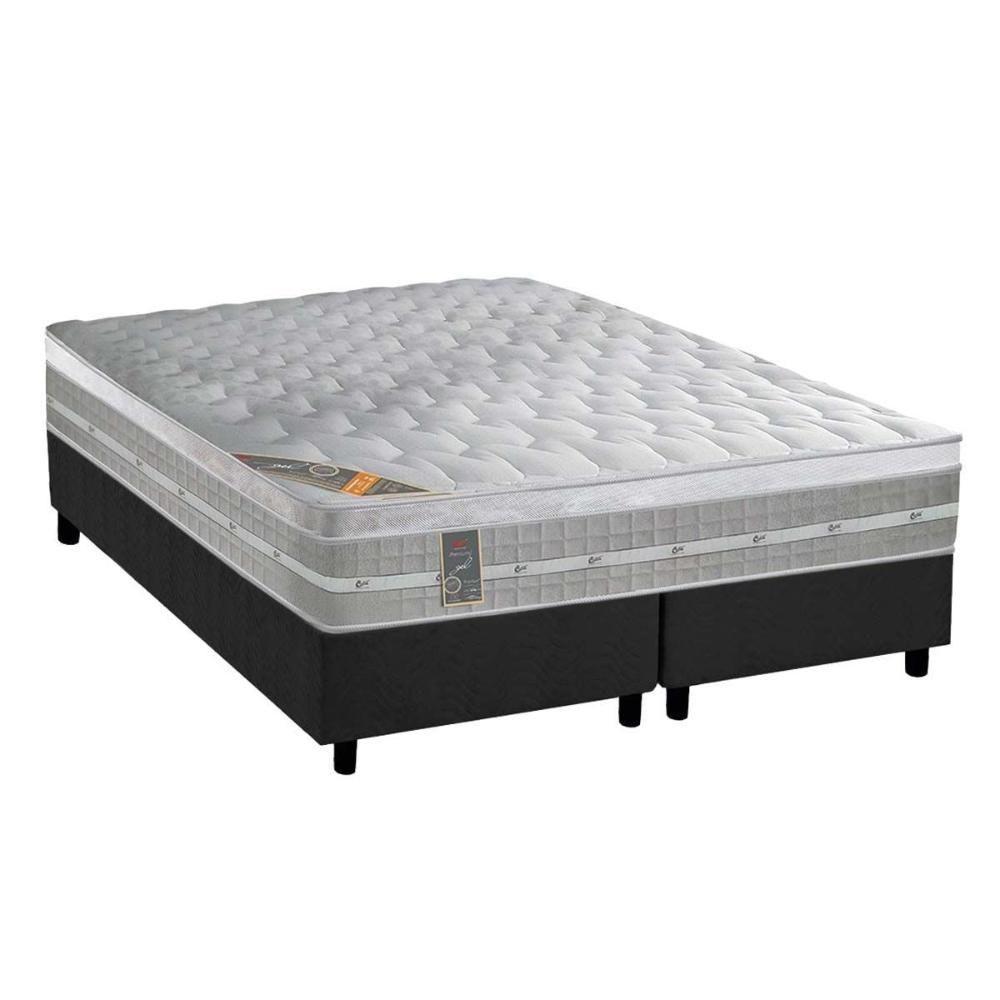Cama Box Queen: Colchão Molas Pocket Ensacadas Castor Premium Gel + Base Crc Suede Gray (158x198) - 1