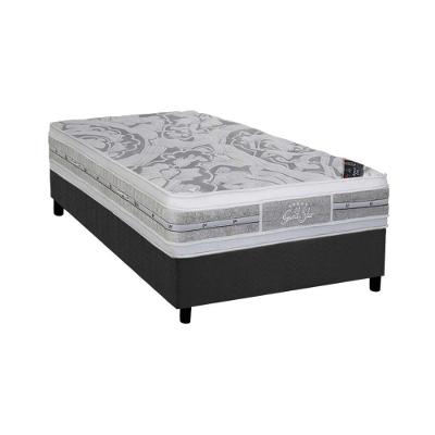 Cama Box Solteiro: Colchão Molas Pocket Ensacadas Castor Super Luxo Látex Plush + Base Crc Suede Gray (88x188)