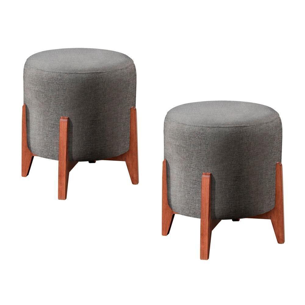 Conjunto - 2 Puffs Banqueta Thor Luxo Castellar Móbile Linho Cinza - 1