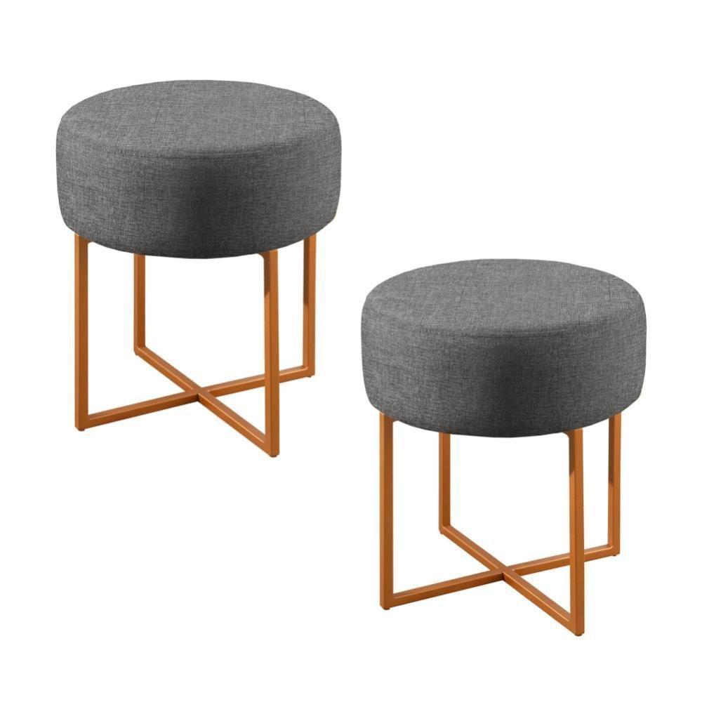 Conjunto - 2 Puffs Banqueta Otávio Luxo Castellar Móbile Linho Cinza - 1