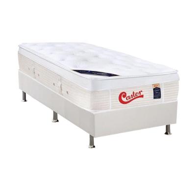 Cama Box Solteiro: Colchão Molas Pocket Ensacadas Castor Gold Star Vitagel + Base Crc Courano White (88x188)