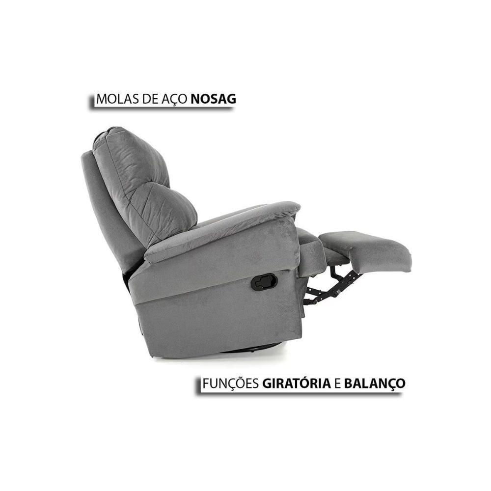 Poltrona Reclinável C- Massagem P- Sala Mh 1217 Two Way Suede Cinza - Herval - 8