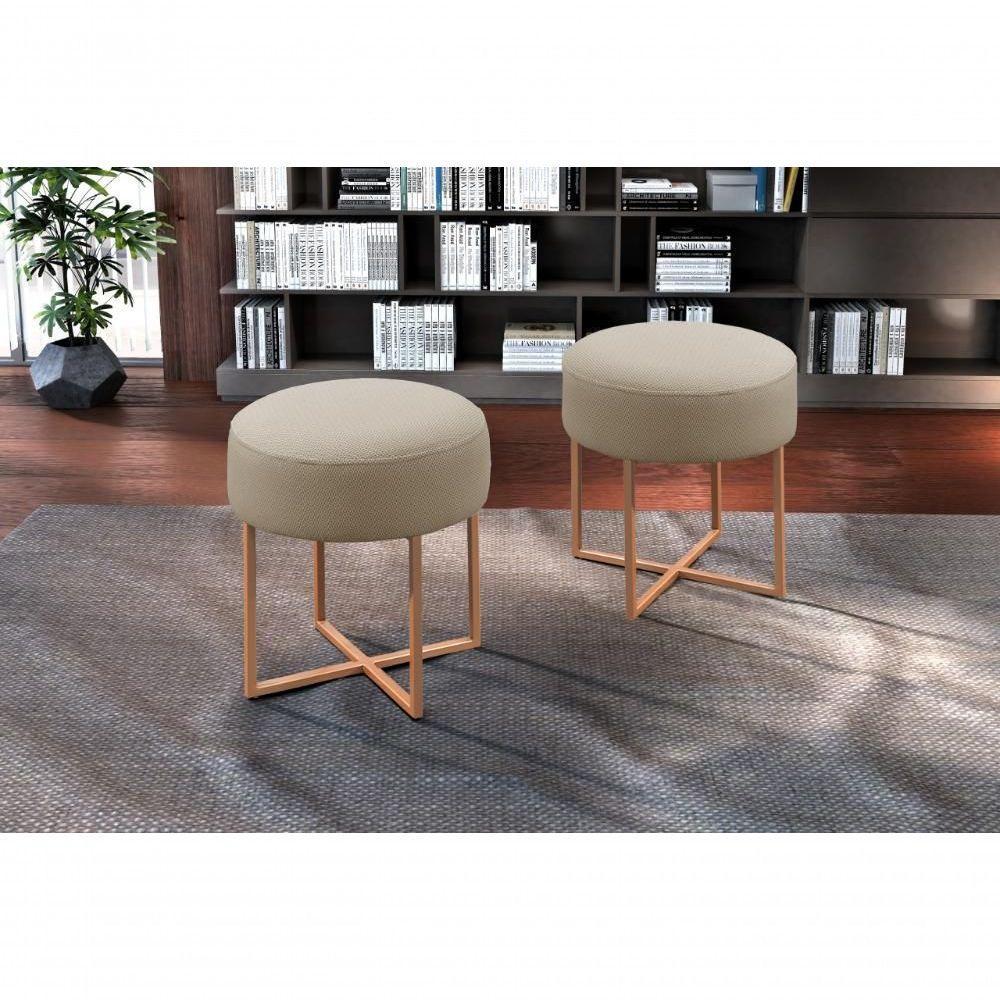 Conjunto - 2 Puffs Banqueta Otávio Luxo Castellar Móbile Linho Bege - 2