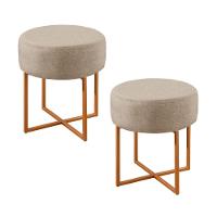 Conjunto - 2 Puffs Banqueta Otávio Luxo Castellar Móbile Linho Bege - 1