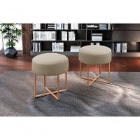 Conjunto - 2 Puffs Banqueta Otávio Luxo Castellar Móbile Linho Bege