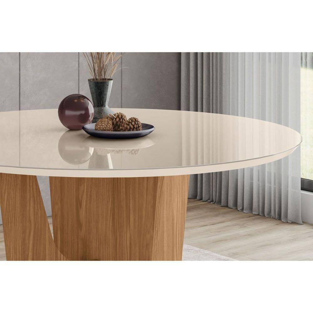 Mesa P- Cozinha Vértice Sc131 C- Tampo Madeirado C- Vidro Redondo 140x140cm Nature-off White - Henn - 3
