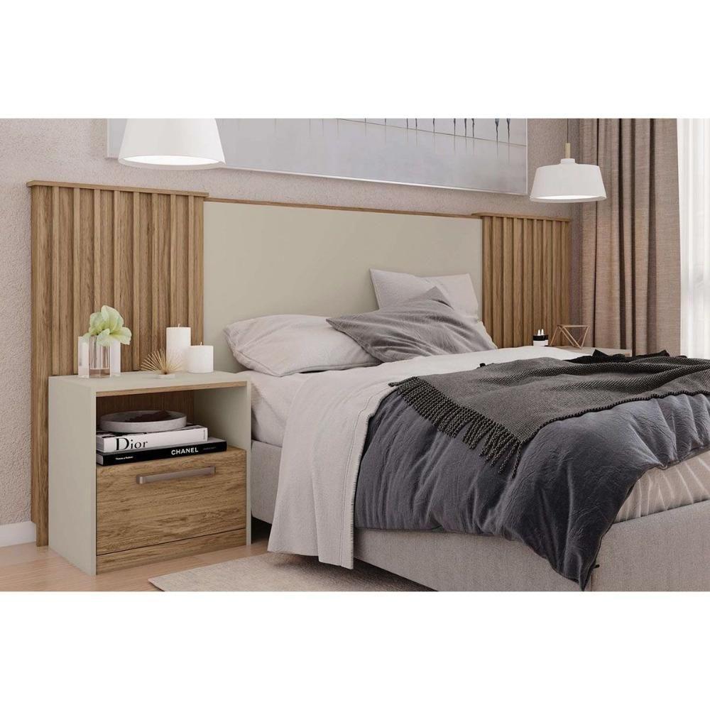 Painel Cama Box Madeirado Extensível Casal-queen-king Lucius 2 Mesas C- 1 Gaveta Buriti-off White - Caemmun - 1