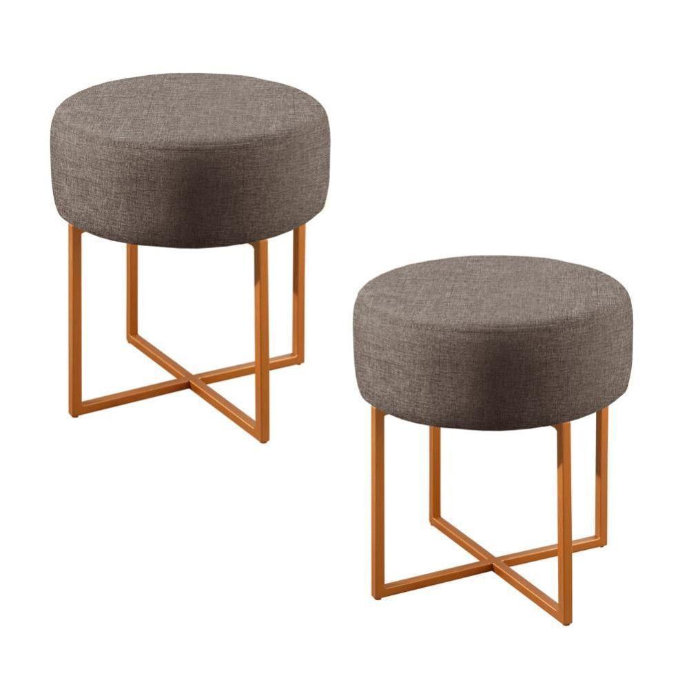 Conjunto - 2 Puffs Banqueta Otávio Luxo Castellar Móbile Linho Cappuccino - 1