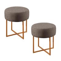 Conjunto - 2 Puffs Banqueta Otávio Luxo Castellar Móbile Linho Cappuccino - 1