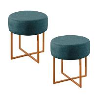 Conjunto - 2 Puffs Banqueta Otávio Luxo Castellar Móbile Linho Azul - 1