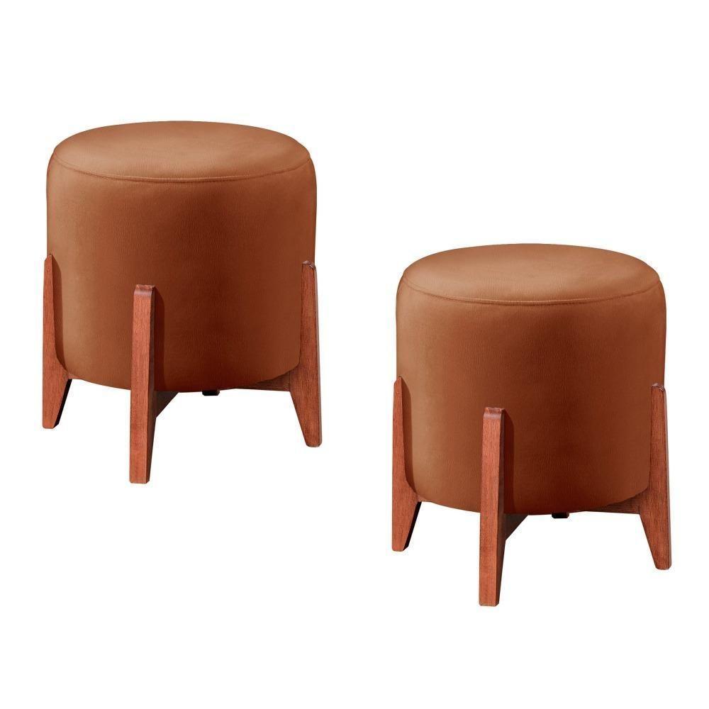 Conjunto - 2 Puffs Banqueta Thor Luxo Castellar Móbile Corino Caramelo - 1