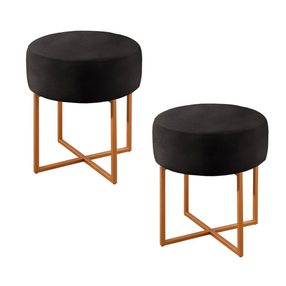 Conjunto - 2 Puffs Banqueta Otávio Luxo Castellar Móbile Corino Preto - 1