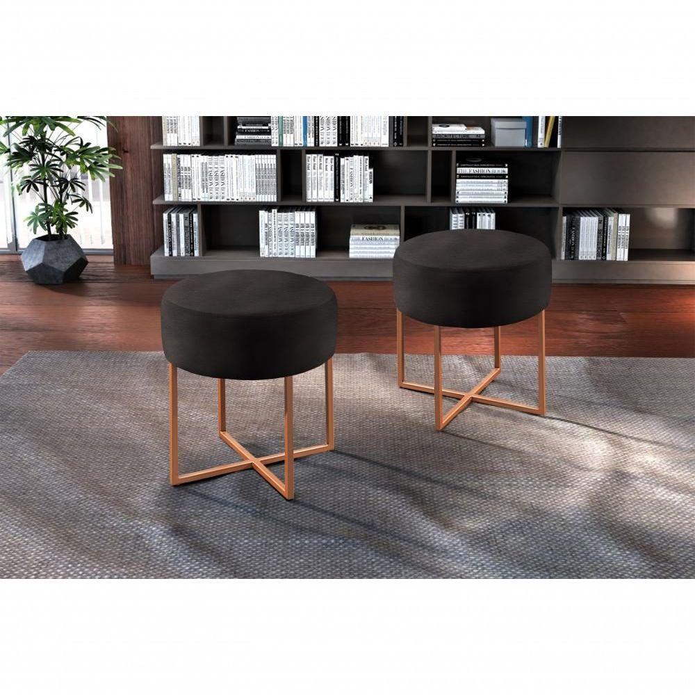 Conjunto - 2 Puffs Banqueta Otávio Luxo Castellar Móbile Corino Preto - 4