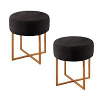 Conjunto - 2 Puffs Banqueta Otávio Luxo Castellar Móbile Corino Preto - 1