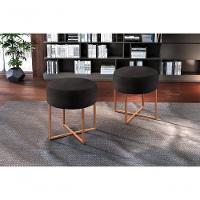 Conjunto - 2 Puffs Banqueta Otávio Luxo Castellar Móbile Corino Preto