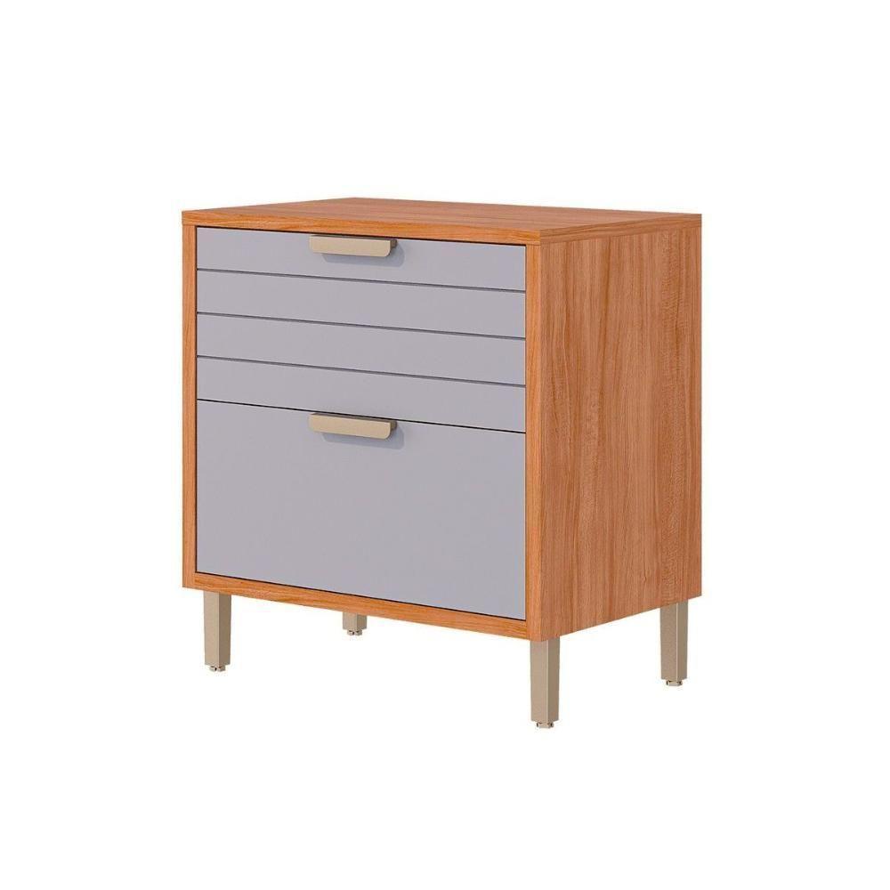 Balcão De Cozinha Modulado C- Tampo Eloise C- 1 Gaveta E 1 Porta Basculante Riscada 80 Cm Cinamomo-platina - Mgm - 1