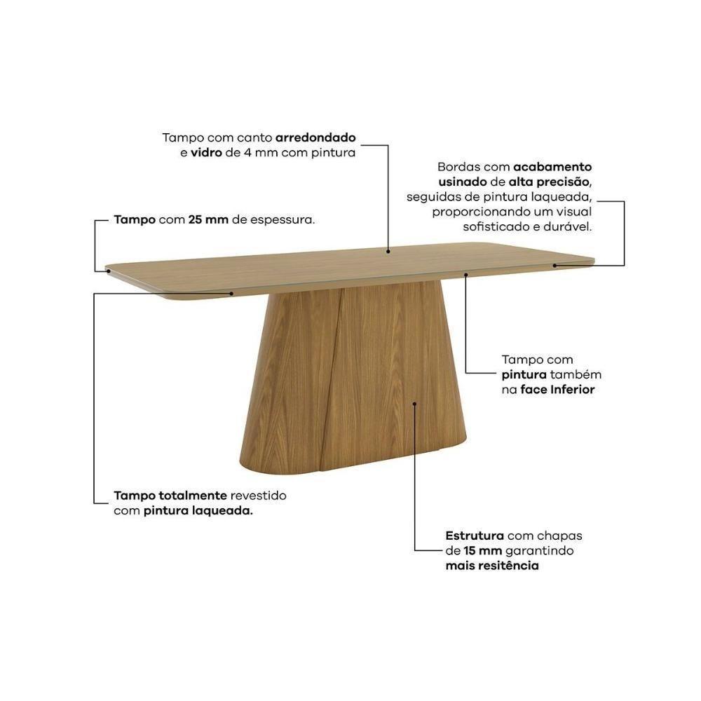 Mesa P- Cozinha Olivia Sc117 C- Tampo Madeirado C- Vidro Curvo 160x90cm Nature - Henn - 2