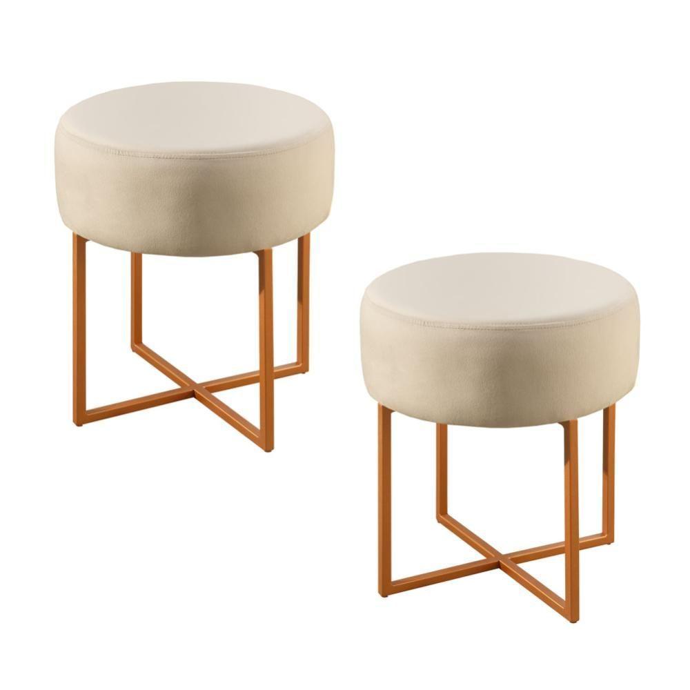 Conjunto - 2 Puffs Banqueta Otávio Luxo Castellar Móbile Veludo Bege Claro - 1