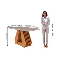 Conjunto: Mesa De Cozinha ágata Tampo Madeirado C- Vidro 130x80cm E 4 Cadeiras Juliana Madeirado-suede Nude Bege - Cimol - 5